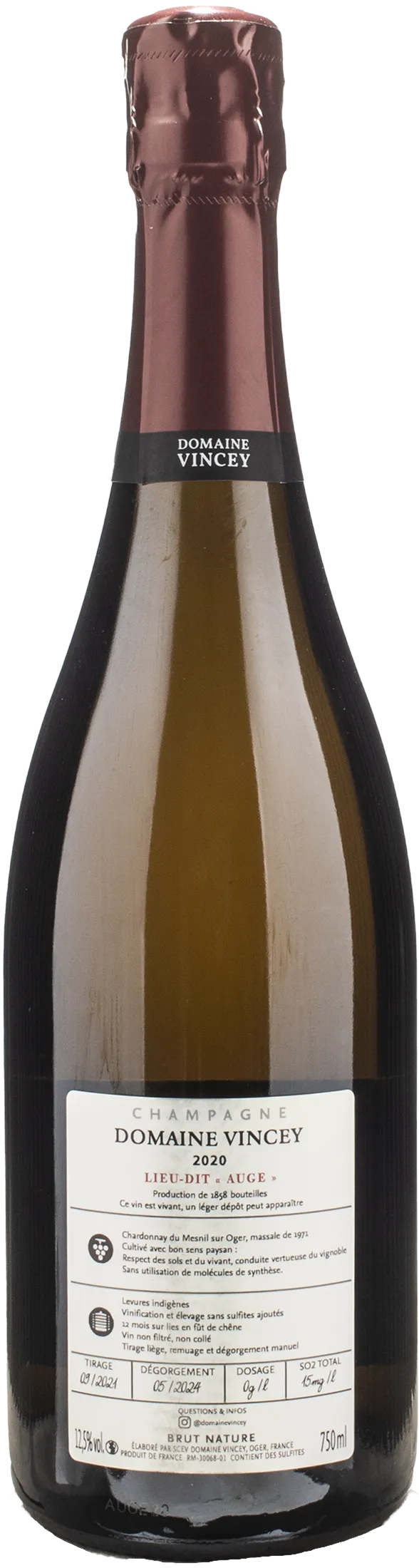 Vincey Champagne Grand Cru Auge Brut Nature 2020