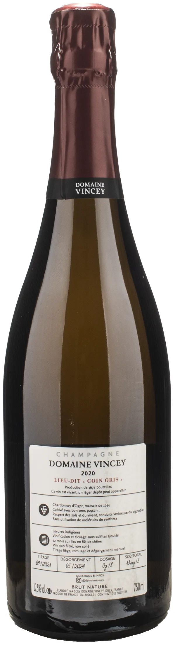 Vincey Champagne Grand Cru Coin Gris Brut Nature 2020