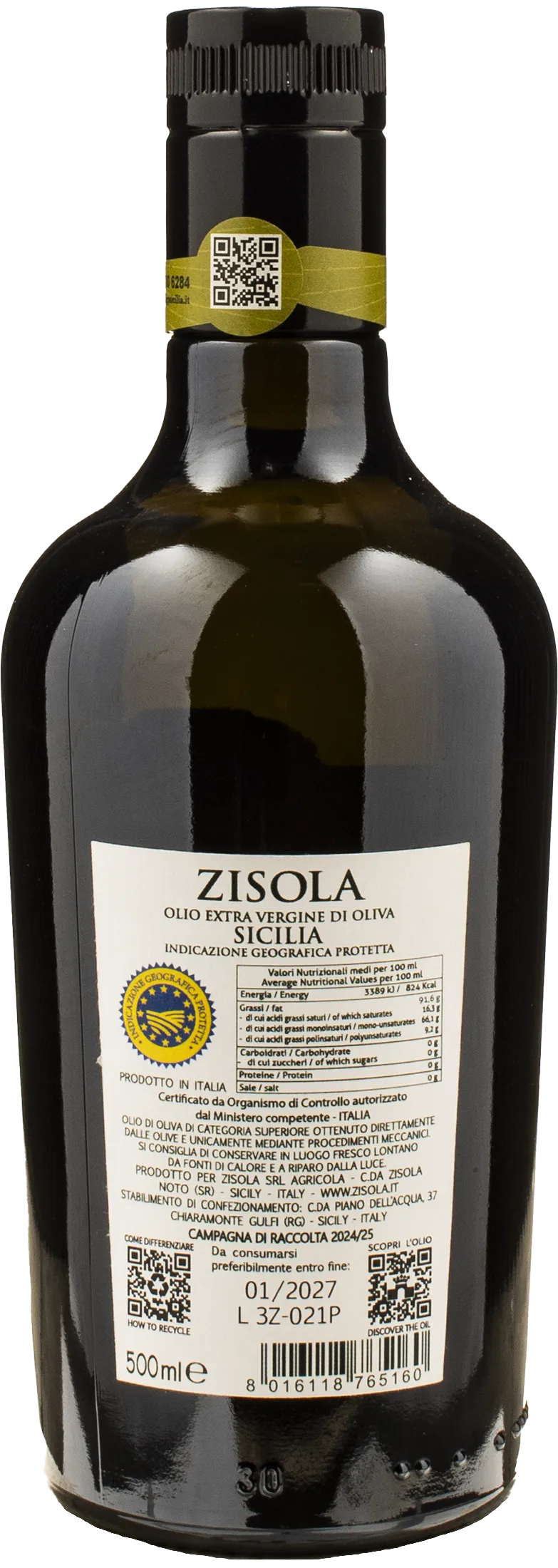 Zisola Olio Extra Vergine d'Oliva Sicilia 0.5L 2024