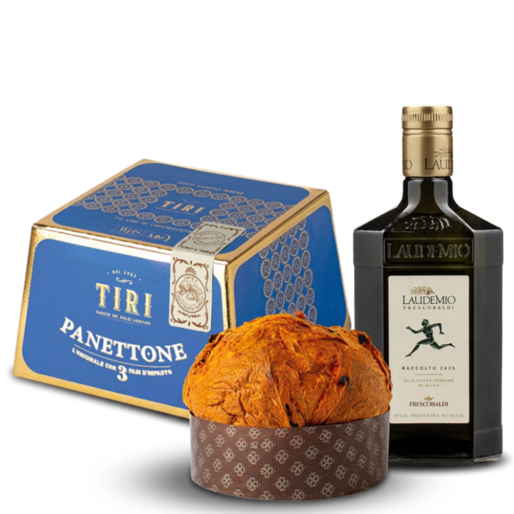 Tiri Coffee and White Chocolate Panettone & Frescobaldi Laudemio Olio Extra Vergine d'Oliva 0.5L - An Exceptional Christmas Gift