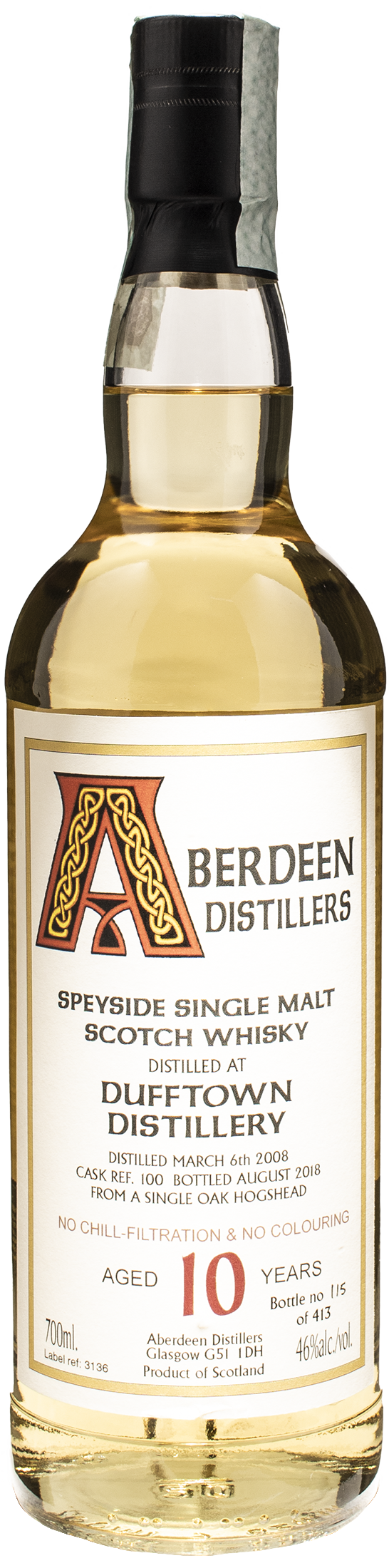 Aberdeen Distillery Dufftown Whisky Speyside 2008 10 Y.O.
