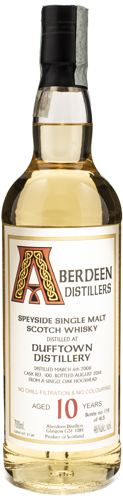Aberdeen Distillery Dufftown Whisky Speyside 2008 10 Y.O.