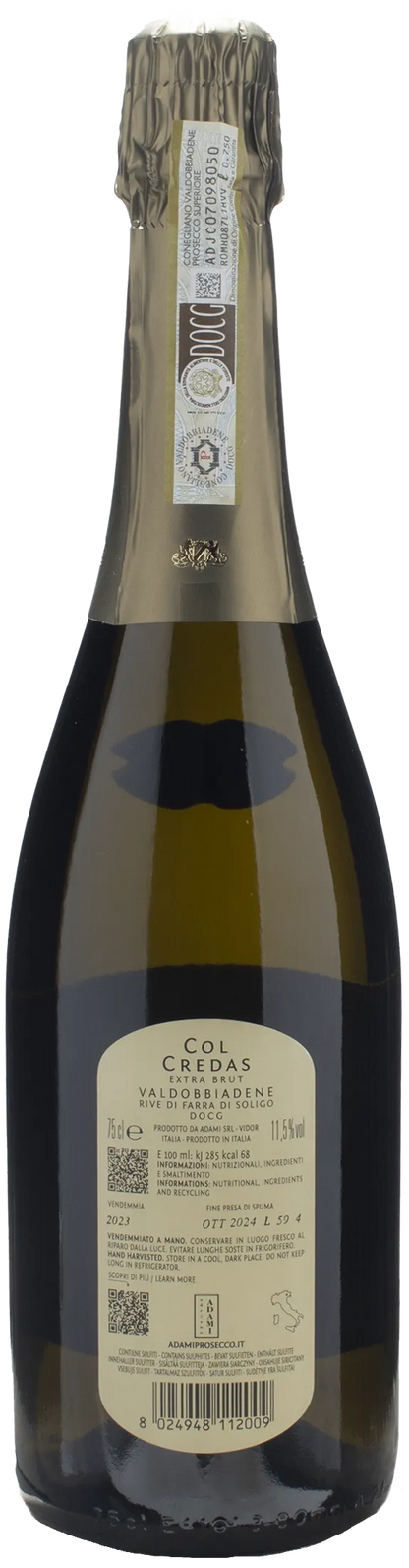 Adami Valdobbiadene Prosecco Col Credas Rive di Farra di Soligo Extra Brut 2023
