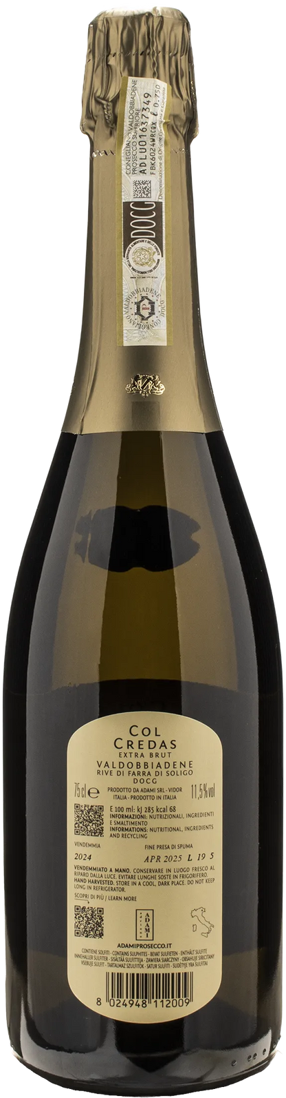 Adami Valdobbiadene Prosecco Rive di Farra di Soligo Extra Brut Col Credas 2024