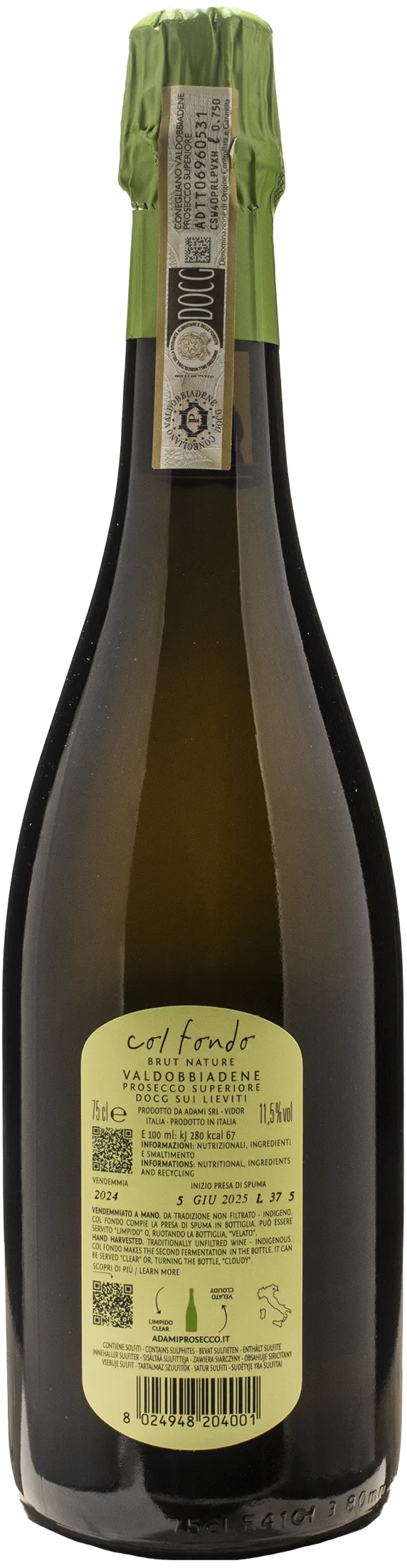 Adami Valdobbiadene Prosecco Superiore Col Fondo sui lieviti Brut Nature 2024