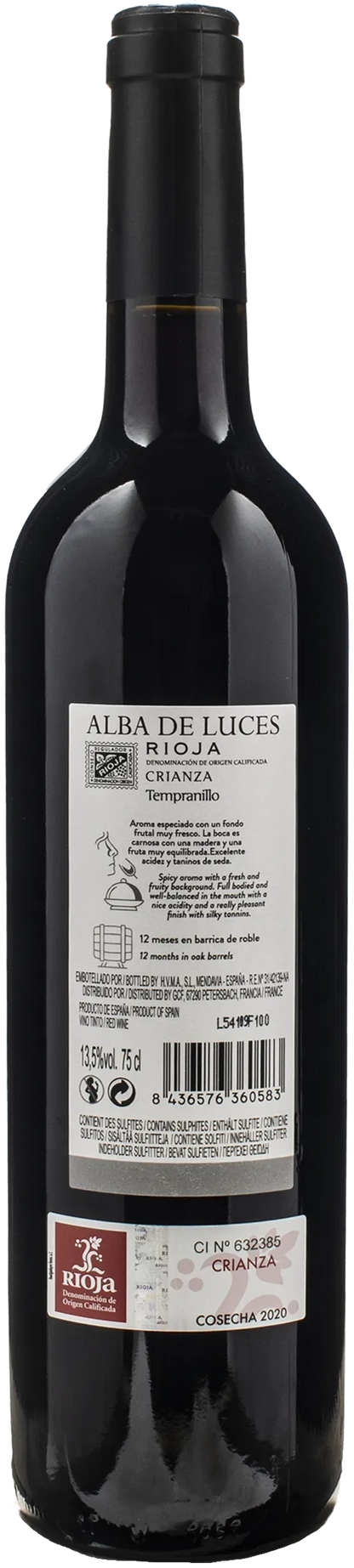 Alba de Luces Tempranillo Rioja Crianza 2020