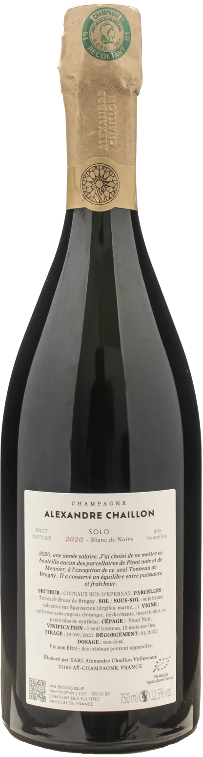 Alexandre Chaillon Champagne Blanc de Noirs Solo Brut Nature 2020