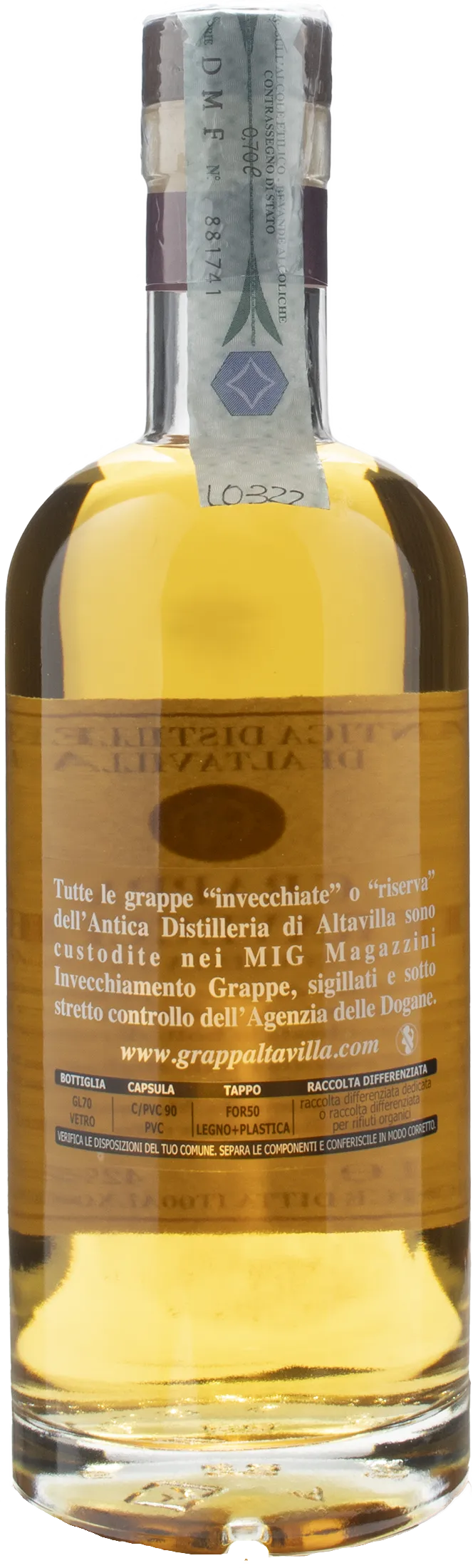 Antica Distilleria Altavilla Grappa Stravecchia Invecchiata 5 Anni