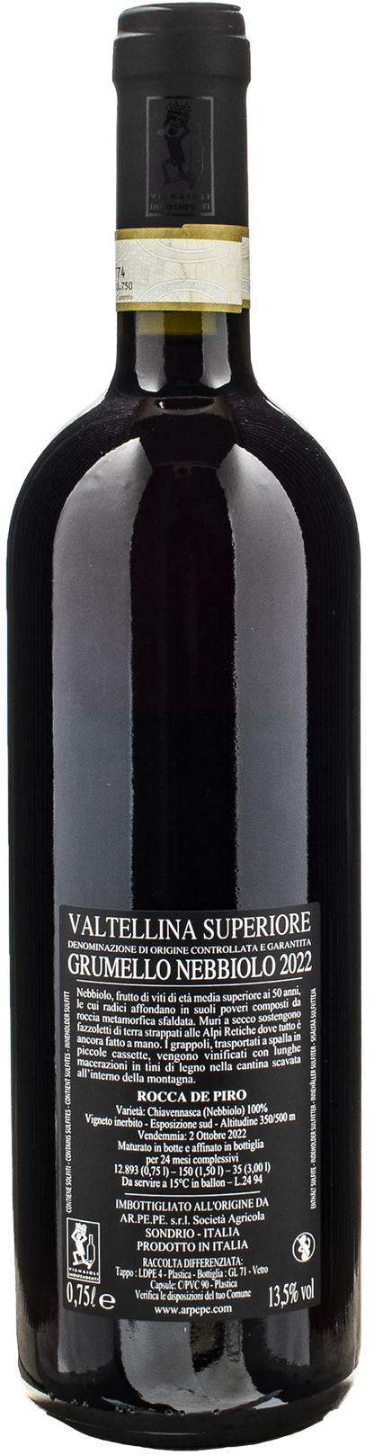 Ar.Pe.Pe Valtellina Superiore Nebbiolo Grumello Rocca de Piro 2022