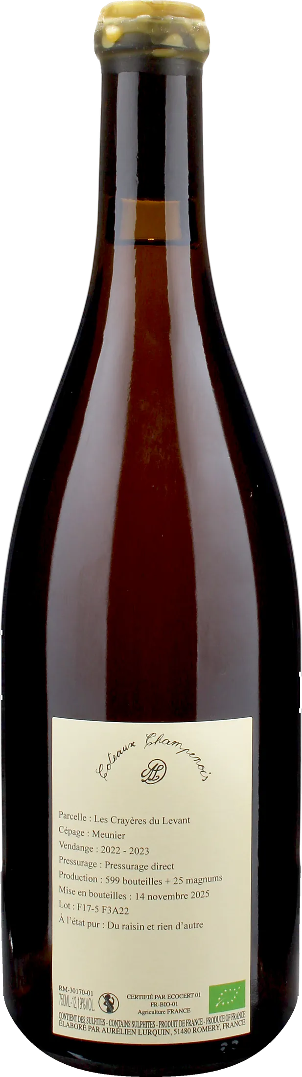 Aurelien Lurquin Coteaux Champenois Blanc Les Crayeres du Levant a L'etat pur 2022