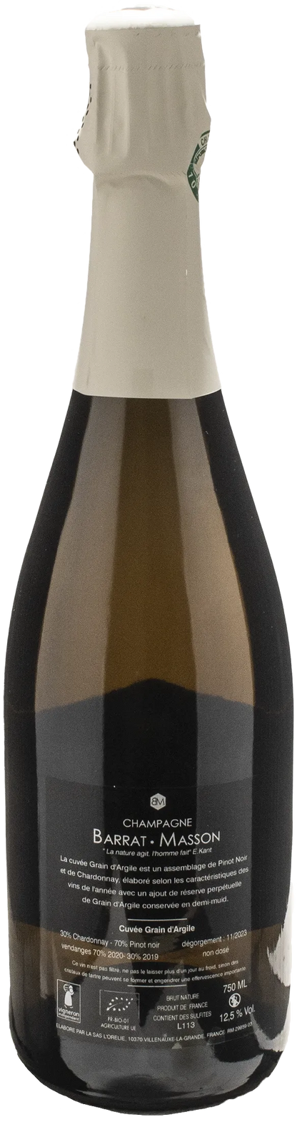 Barrat Masson Champagne Grain d'Argile Brut Nature