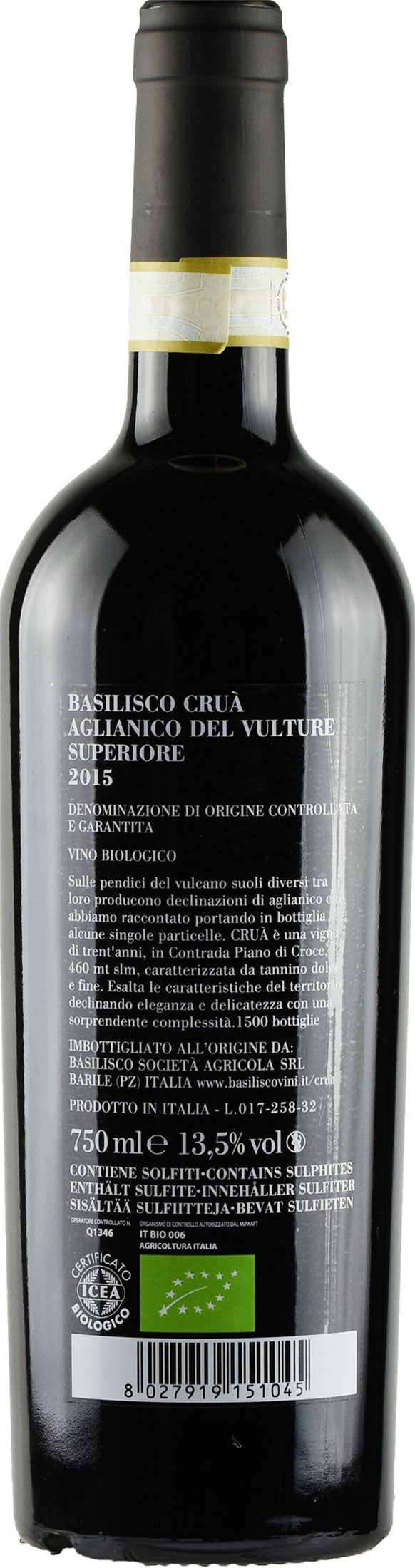 Basilisco Aglianico del Vulture Superiore Cruà 2015