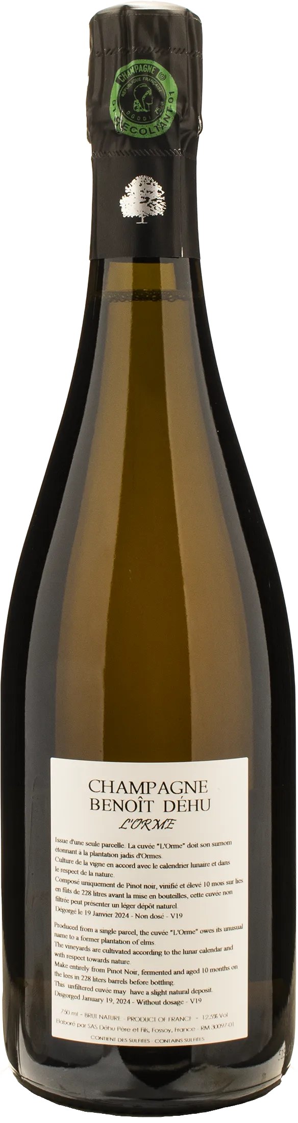 Benoit Dehu Champagne Brut Nature Cuvee de l'Orme 2019