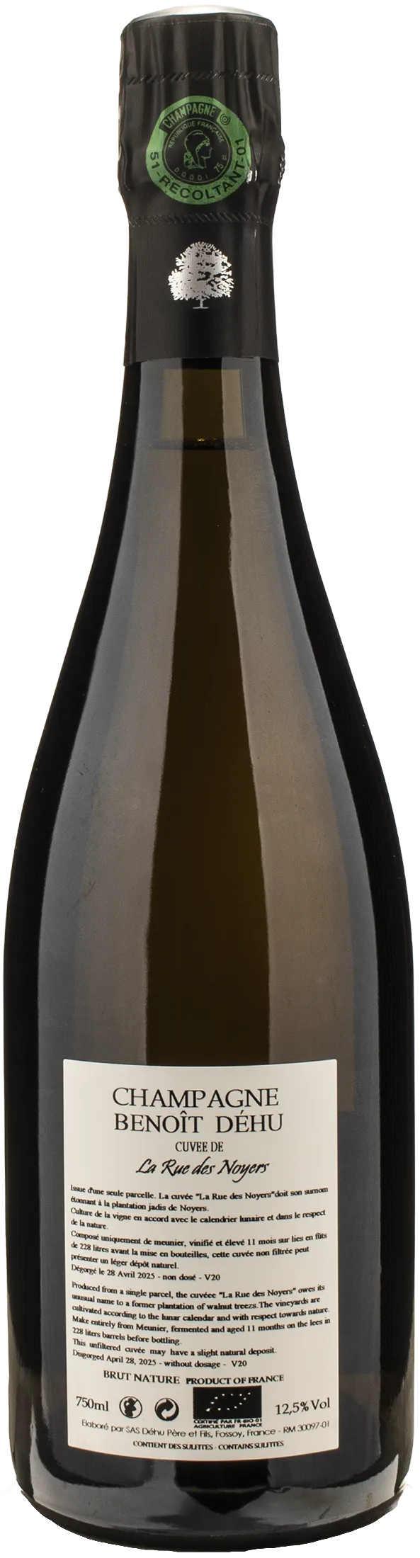 Benoit Dehu Champagne Cuvee De La Rue des Noyers Brut Nature 2020