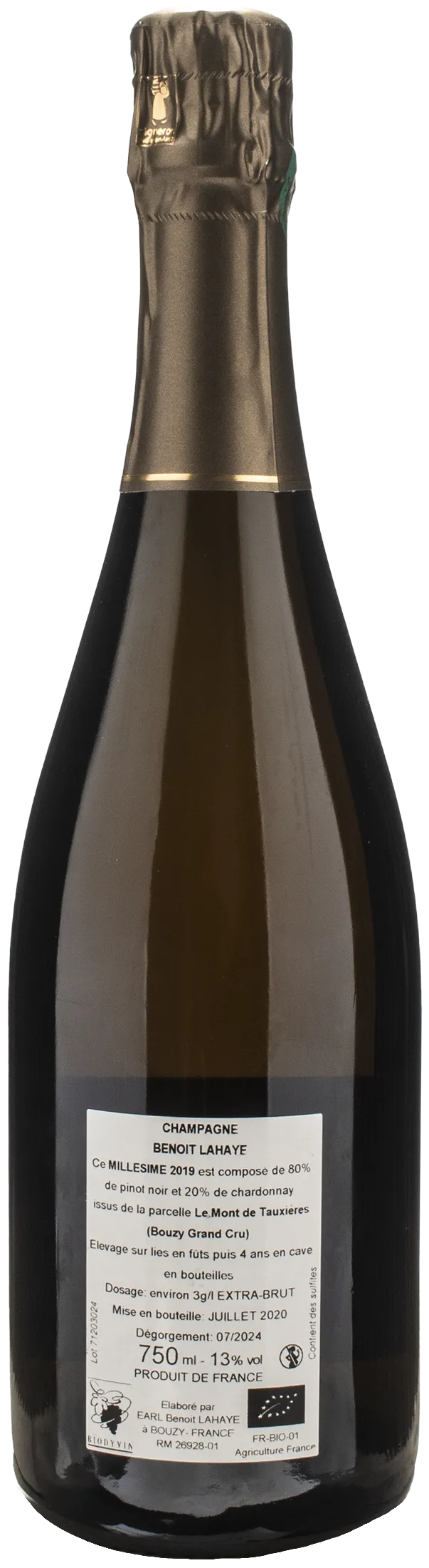Benoit Lahaye Champagne Grand Cru Extra Brut Millesime 2019