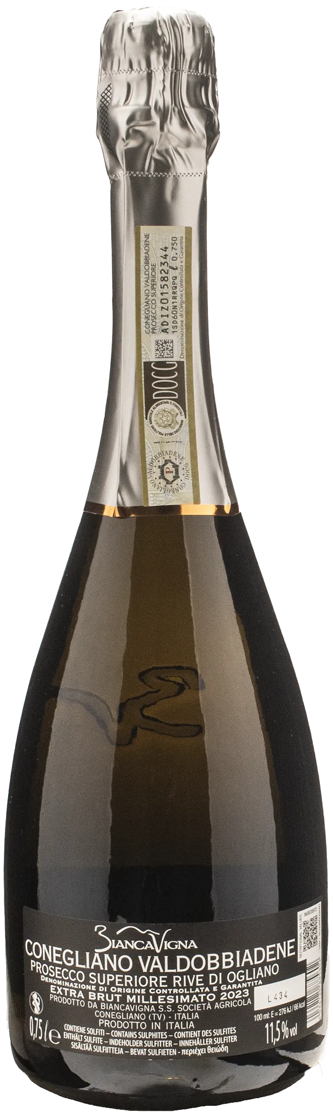 Biancavigna Conegliano Valdobbiadene Prosecco Superiore Rive di Ogliano Extra Brut Millesimato 2023