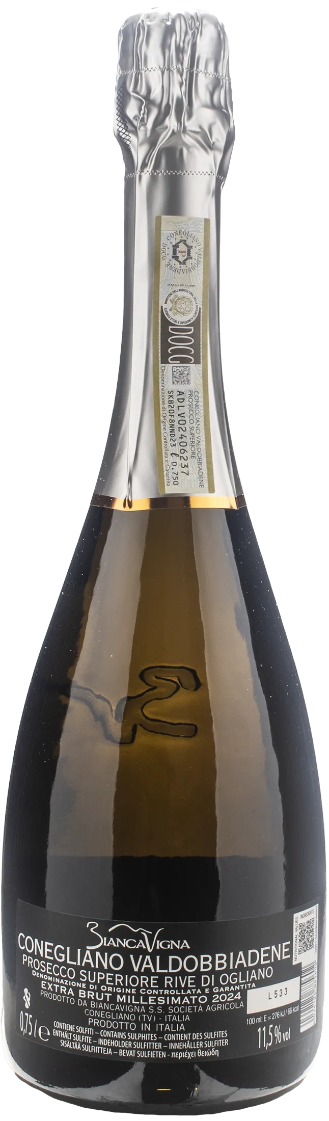 Biancavigna Conegliano Valdobbiadene Prosecco Superiore Rive di Ogliano Extra Brut Millesimato 2024