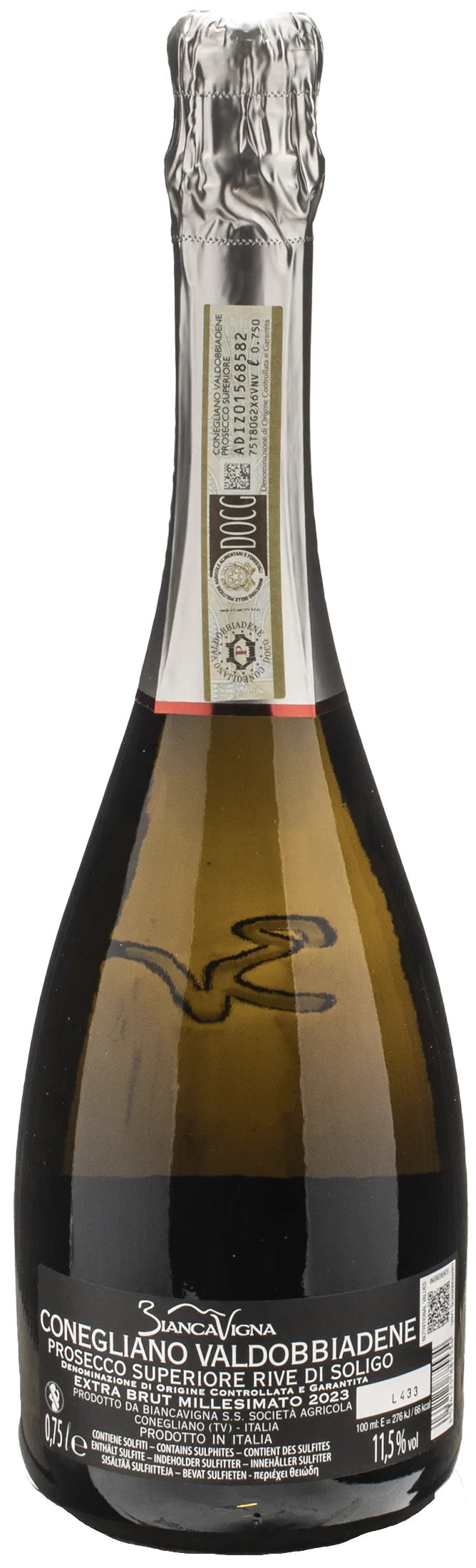 Biancavigna Conegliano Valdobbiadene Prosecco Superiore Rive di Soligo Extra Brut Millesimato 2023