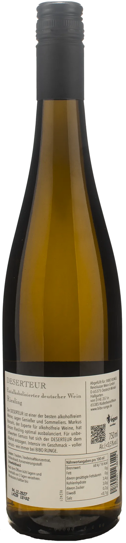Bibo Runge Deserteur Rheingau Riesling Zero Alcol
