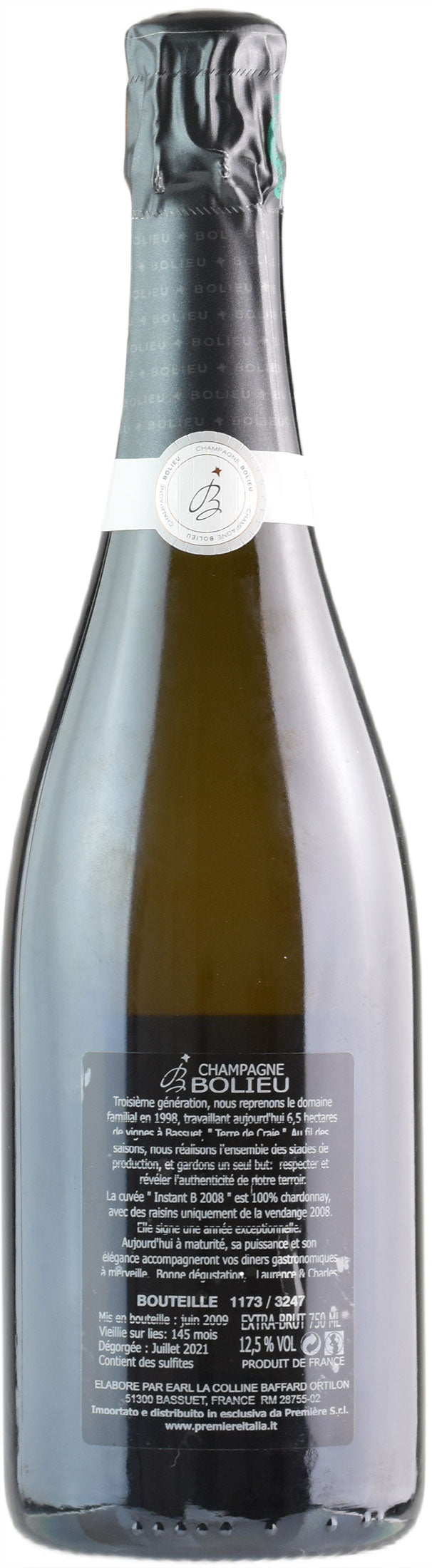 Bolieu Champagne Cuvée L'Instant B Brut Nature 2008