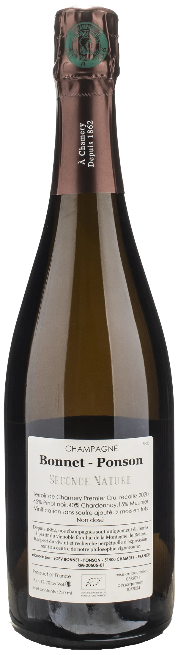 Bonnet Ponson Champagne Seconde Nature Chamery 1er Cru 2020