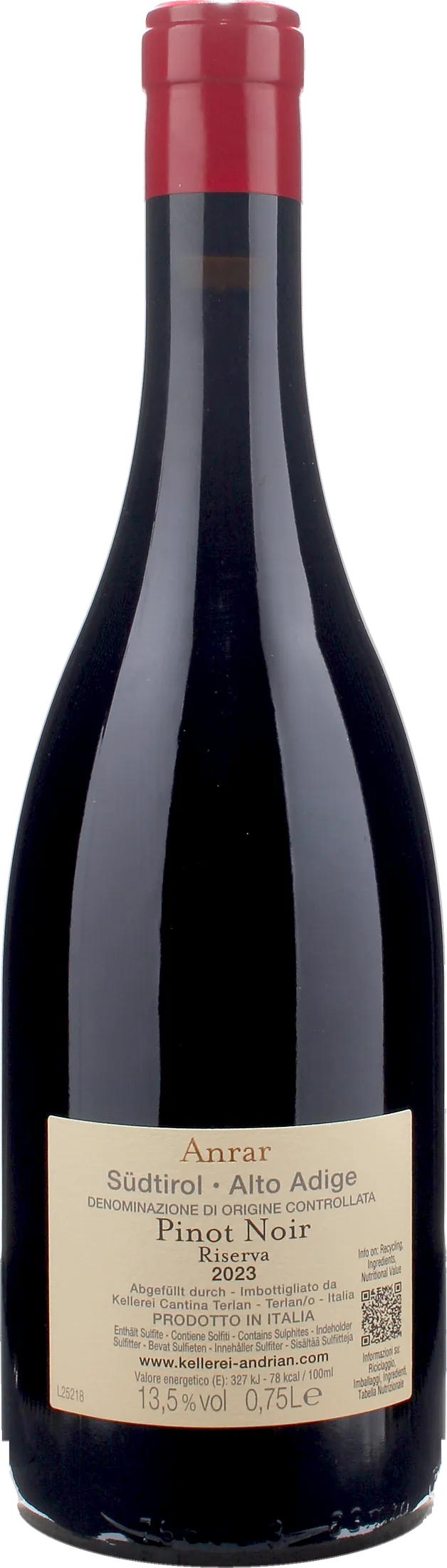 Cantina Andriano Pinot Nero Anrar Riserva 2023