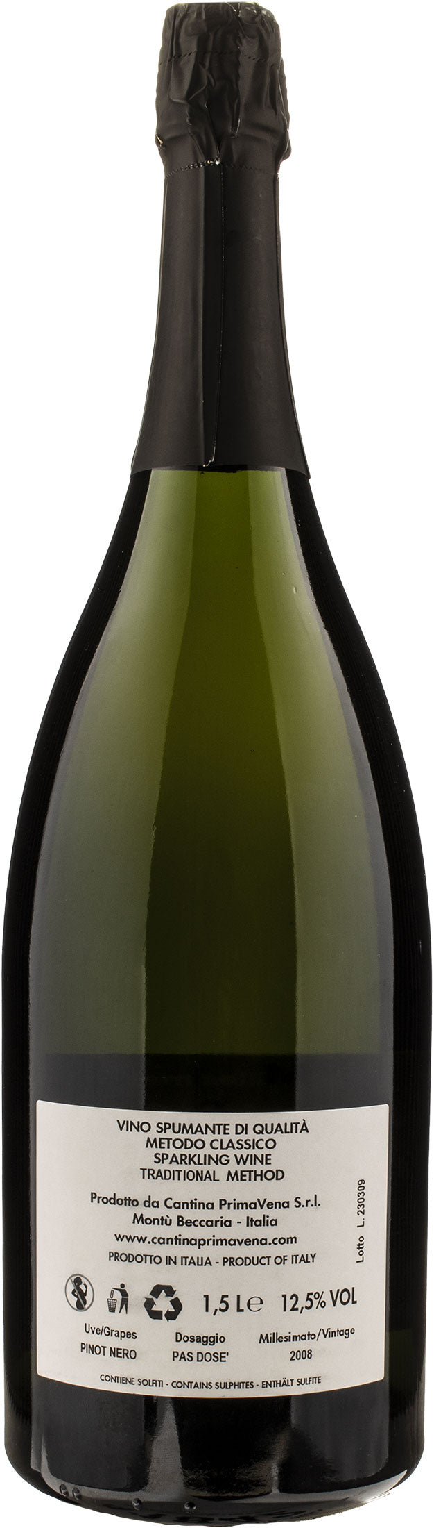 Cantina PrimaVena Pinot Nero Pas Dosé Millesimato Reverso Magnum 2008
