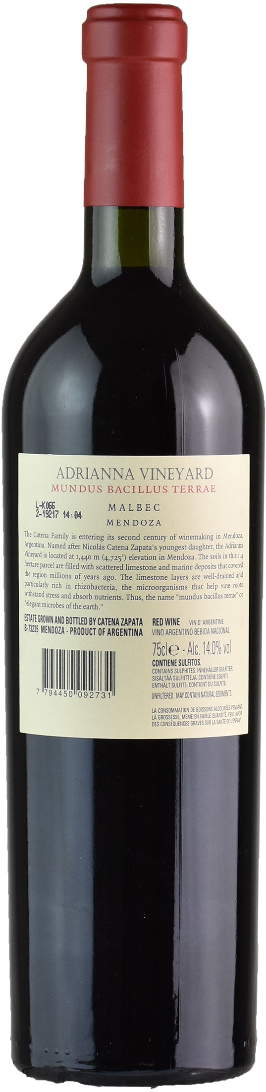 Catena Zapata Adrianna Vineyard Mundus Bacillus Terrae Malbec 2016