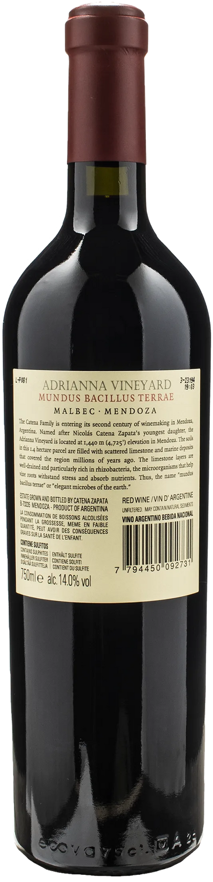 Catena Zapata Adrianna Vineyard Mundus Bacillus Terrae Malbec 2020