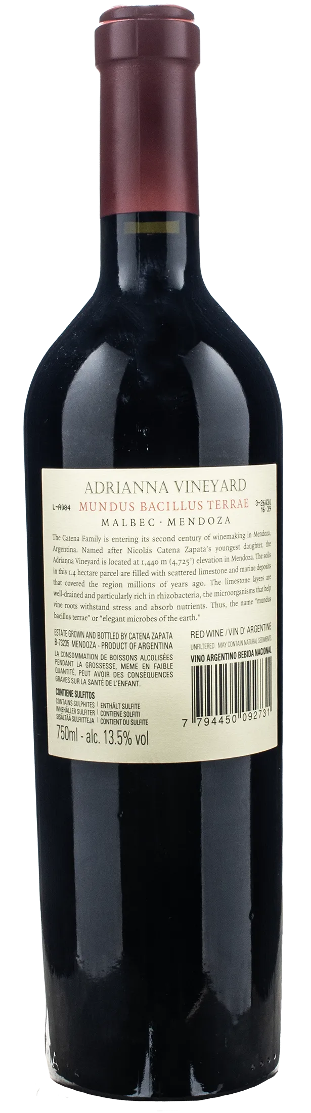 Catena Zapata Adrianna Vineyard Mundus Bacillus Terrae Malbec 2022