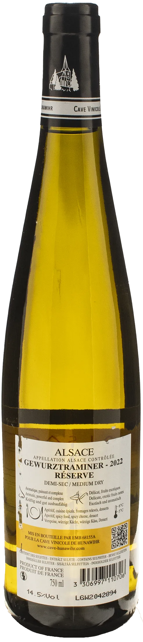 Cave Vinicole a Hunawihr Vin d'Alsace Gewurztraminer Réserve 2022