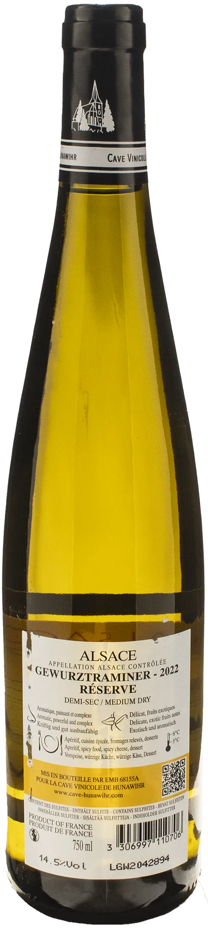 Cave Vinicole a Hunawihr Vin d'Alsace Gewurztraminer Réserve 2022