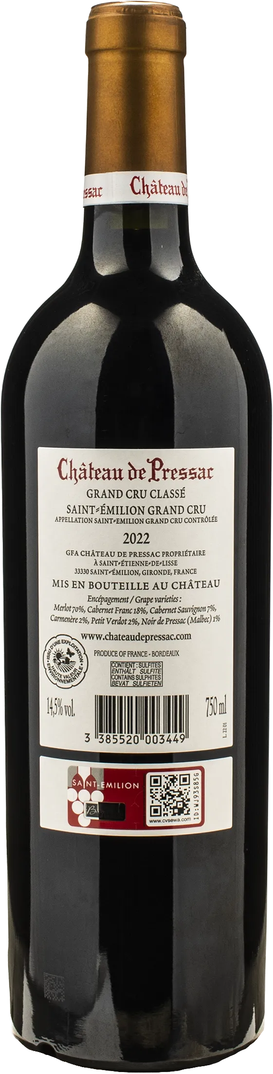 Chateau de Pressac Saint Emilion Grand Cru Classe 2022