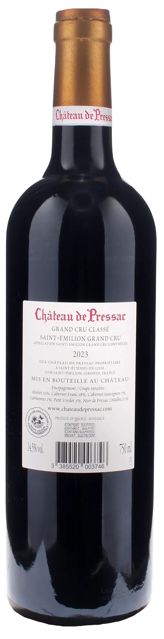 Chateau de Pressac Saint Emilion Grand Cru Classe 2023