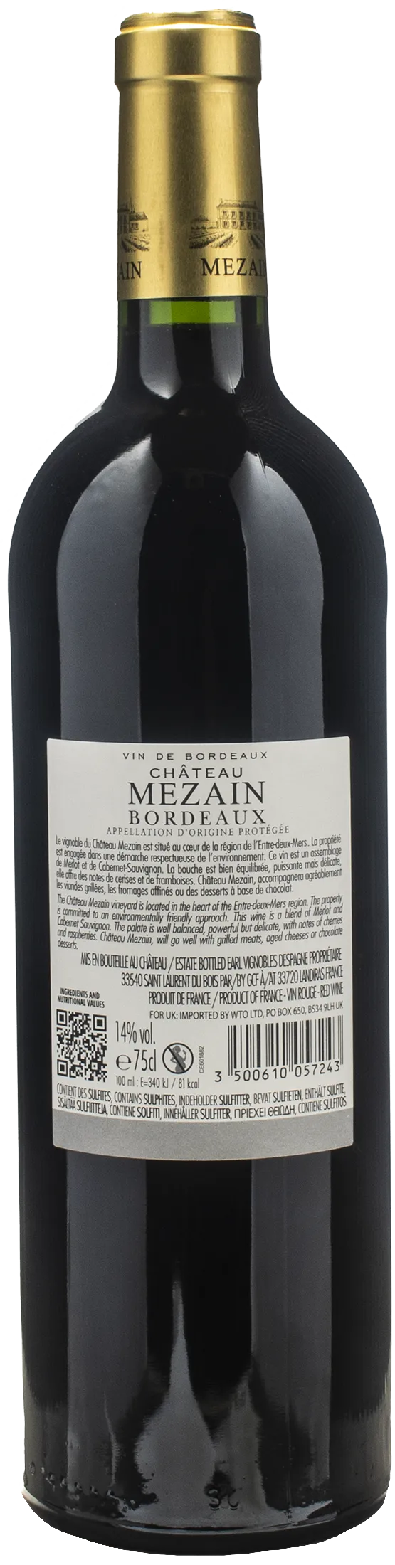 Chateau Mezain Bordeaux Merlot Cabernet Sauvignon Rouge 2023