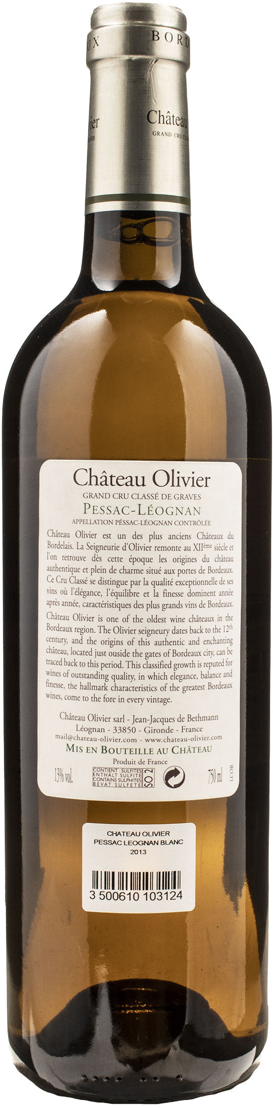 Chateau Olivier Pessac Leognan Blanc Grand Cru Classé 2013