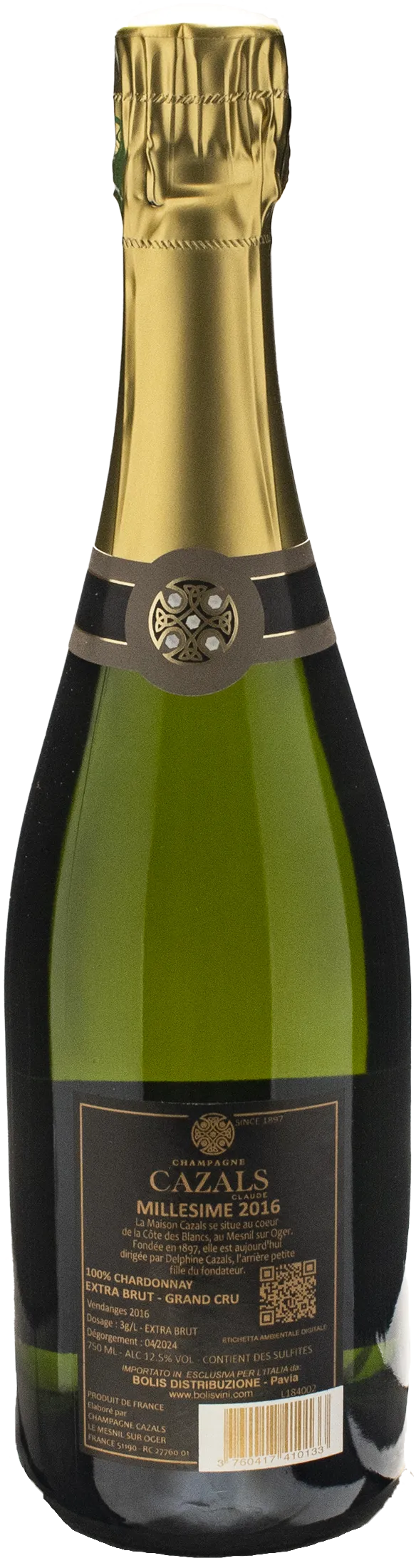 Claude Cazals Champagne Grand Cru Blanc de Blancs Extra Brut Millesime 2016