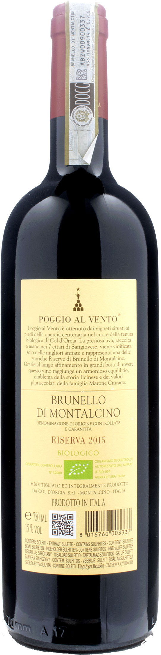 Col D'Orcia Brunello di Montalcino Poggio al Vento Riserva 2015