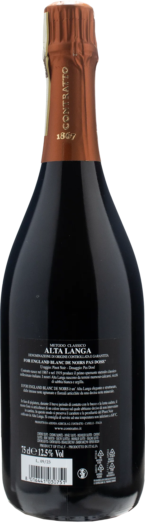 Contratto Alta Langa For England Blanc de Noir Pas Dosé 2019