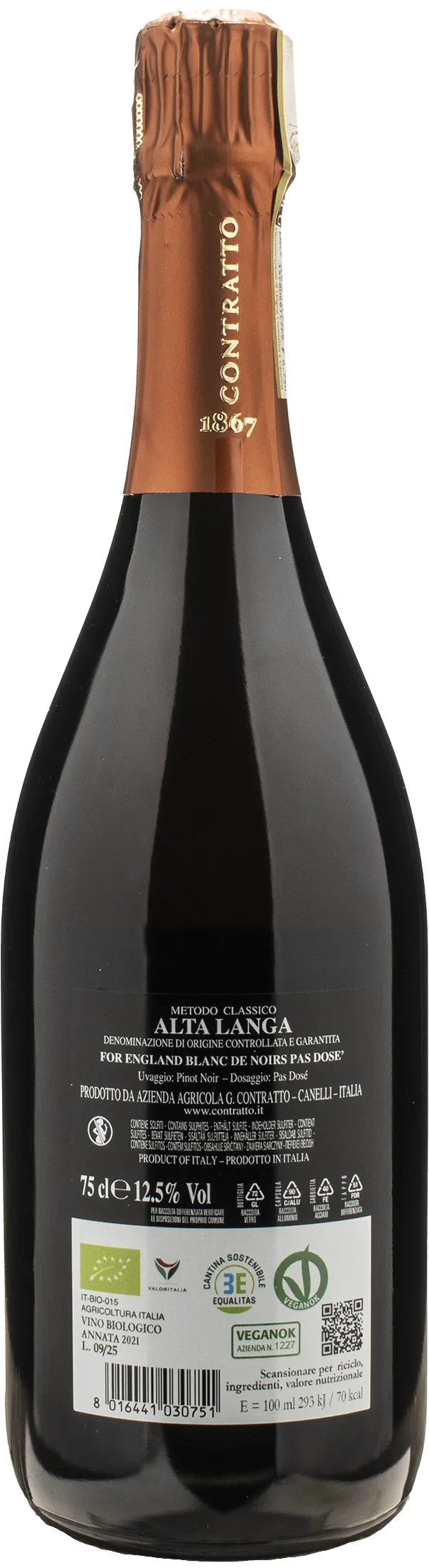 Contratto Alta Langa For England Blanc de Noir Pas Dose 2021