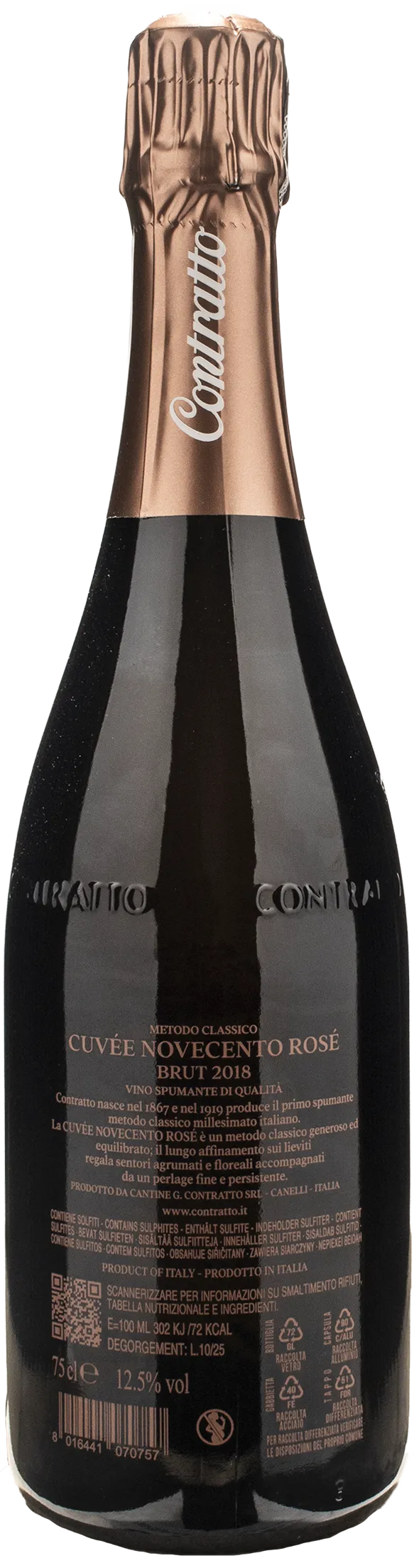 Contratto Cuvee Novecento Metodo Classico Rosè Brut 2018