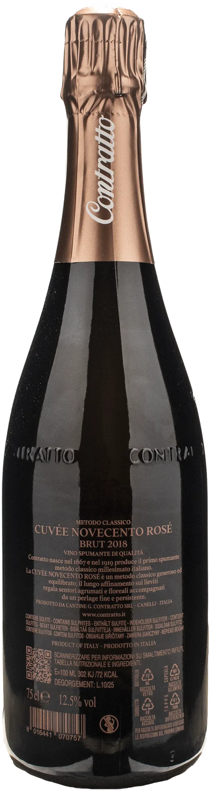 Contratto Cuvee Novecento Metodo Classico Rosè Brut 2018
