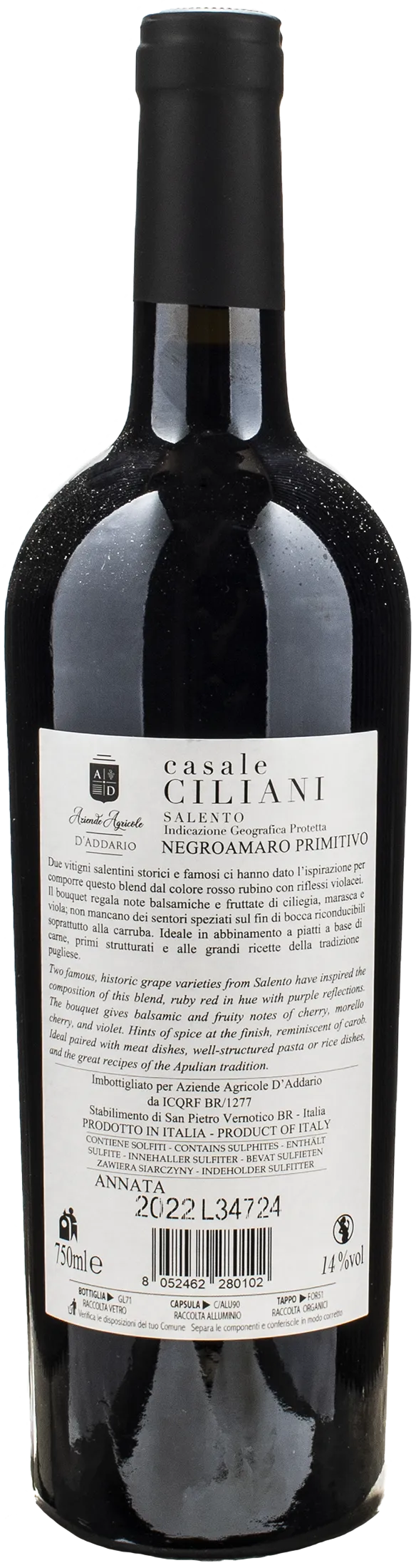 D'Addario Negramaro Primitivo Casale Ciliani 2022