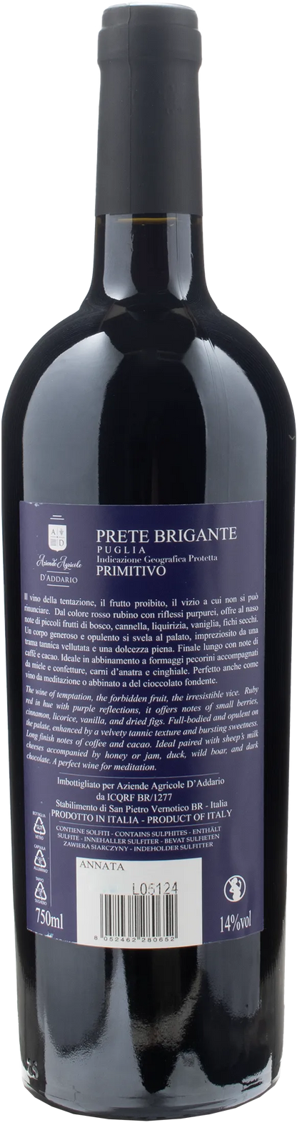 D'Addario Primitivo Puglia Prete Brigante 2022