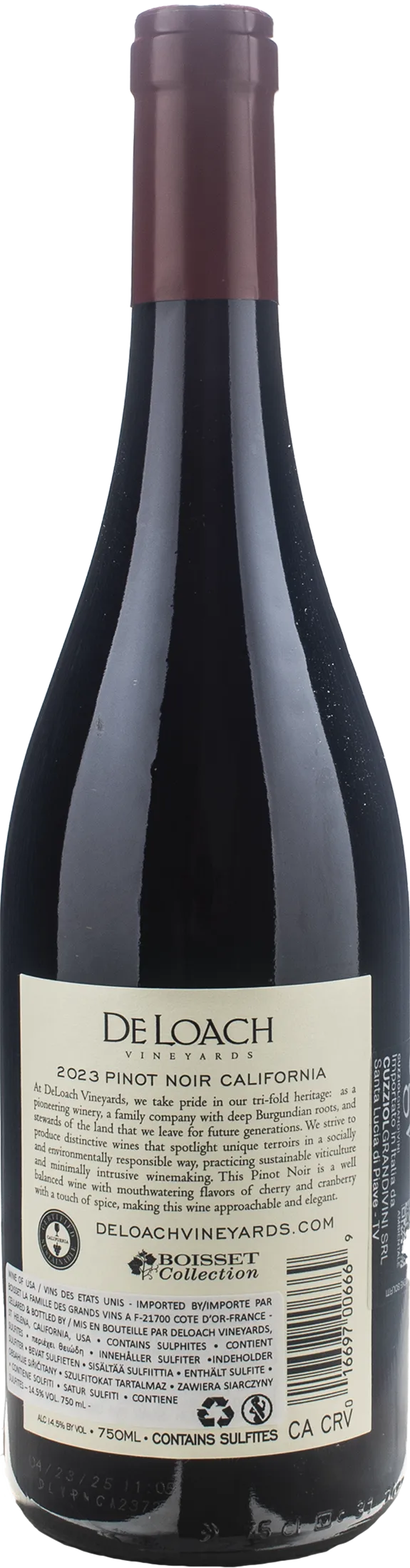 De Loach Winery Pinot Noir California Heritage Reserve 2023