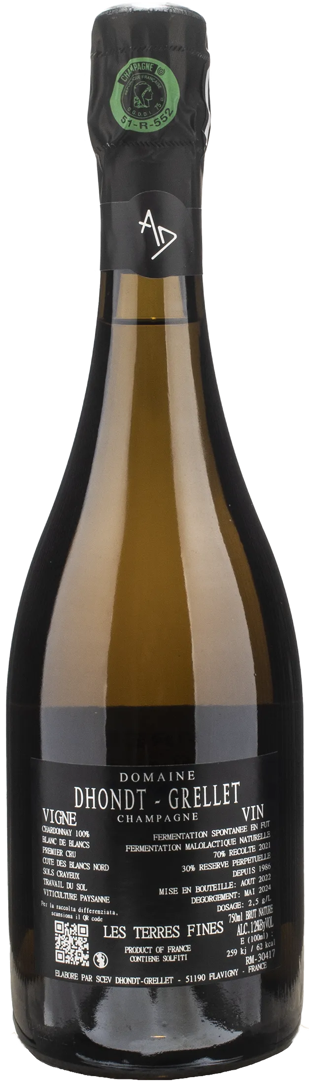 Dhondt Grellet Champagne Les Terres Fines1er Cru Blanc de Blancs Extra Brut