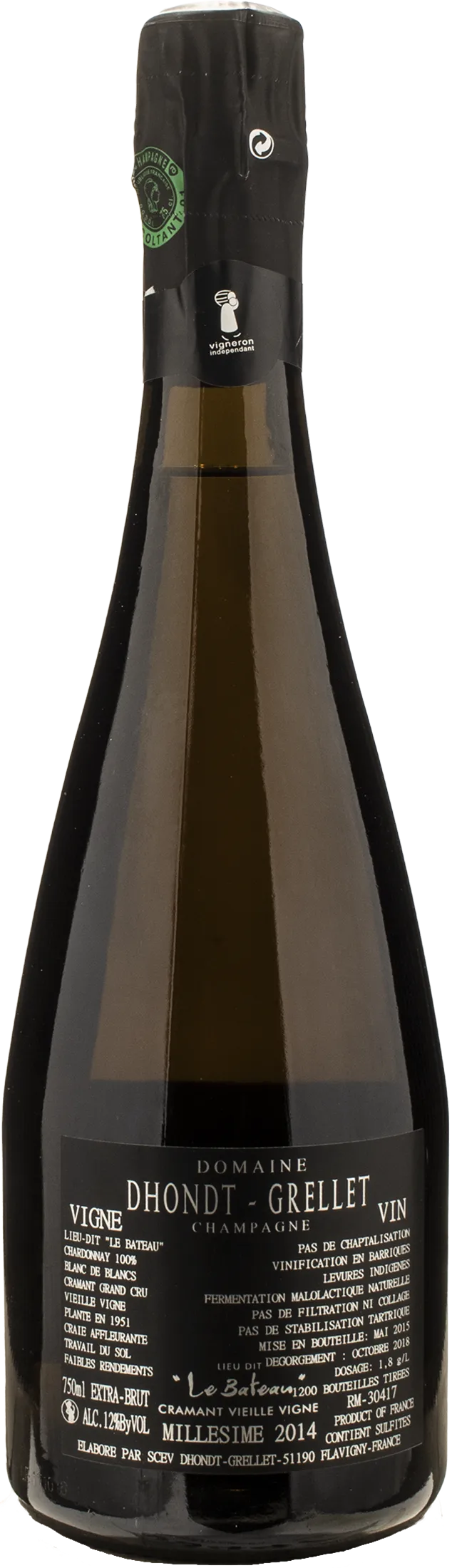 Dhondt Grellet Champagne Grand Cru Blanc de Blancs Extra Brut Le Bateau 2014