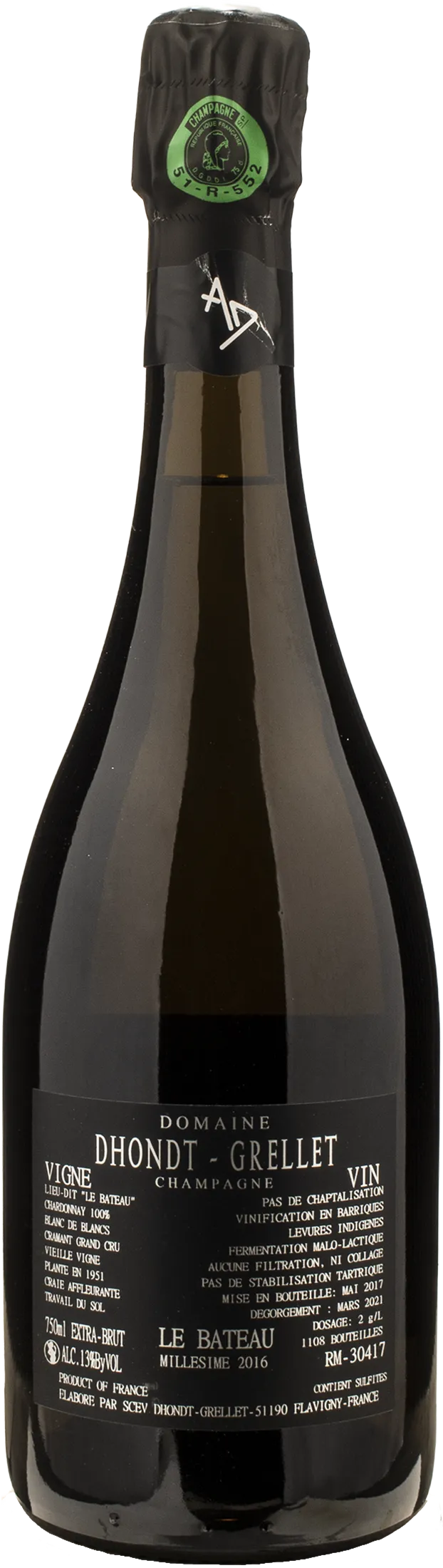 Dhondt Grellet Champagne Grand Cru Blanc de Blancs Extra Brut Le Bateau 2016