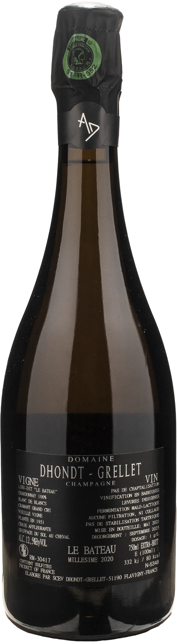 Dhondt Grellet Champagne Grand Cru Blanc de Blancs Extra Brut Le Bateau 2020