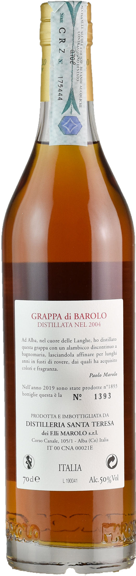 Marolo Grappa di Barolo 15 Years 0.7L 50% Nebbiolo | XtraWine